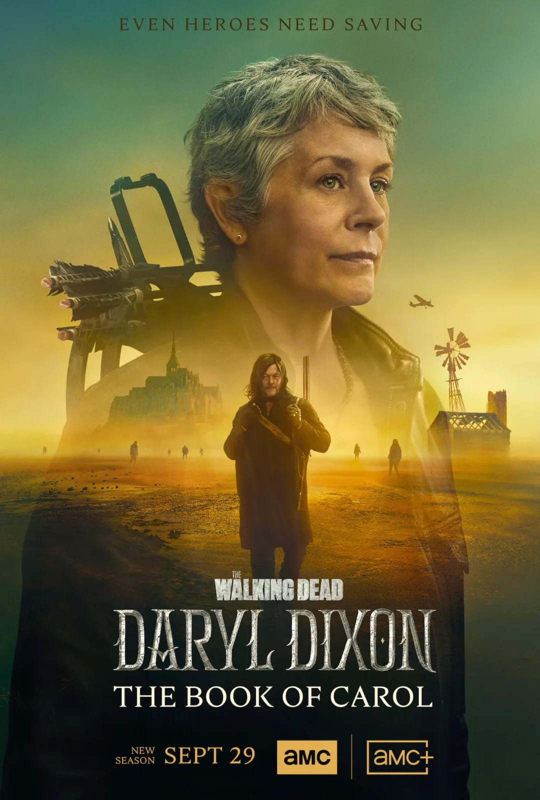 Melissa McBride y Norman Reedus como Carol y Daryl en el póster de la segunda temporada de Daryl Dixon: The Book of Carol