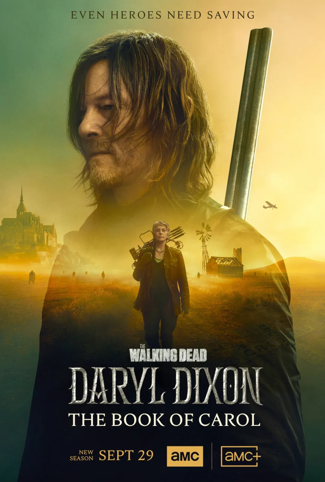 Norman Reedus y Melissa McBride como Daryl y Carol en el póster de la segunda temporada de Daryl Dixon: The Book of Carol